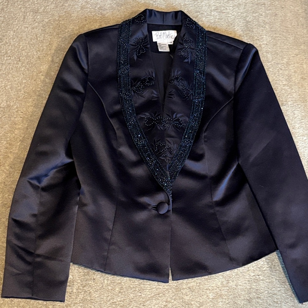 Vintage Bob Mackie blue satin sequined blazer 10